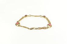 Load image into Gallery viewer, Gold Filled Ornate Retro Sim. Ruby Ornate Twist Link Bracelet 7.5&quot;