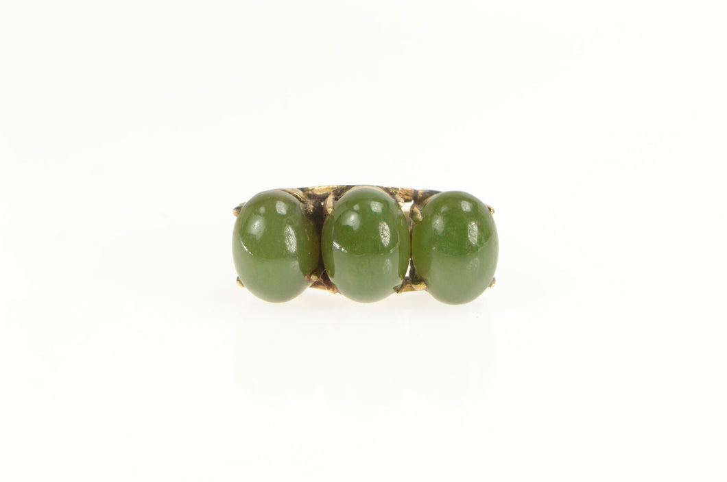 Gold Filled 1940's Oval Nephrite Three Stone Statement Ring
