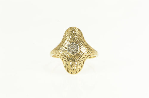 14K Art Deco Diamond Ornate Filigree Promise Ring Yellow Gold