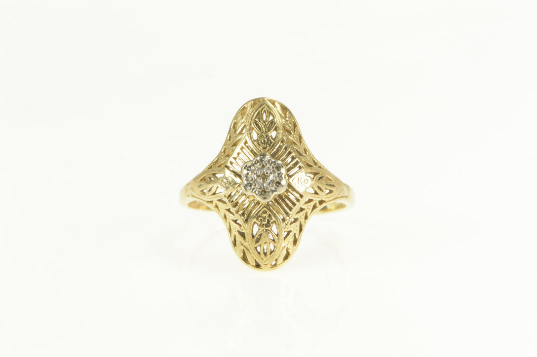 14K Art Deco Diamond Ornate Filigree Promise Ring Yellow Gold