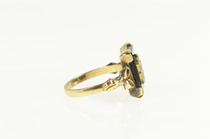 Gold Filled Art Deco Enamel R Monogram Sparrow Moon Ring