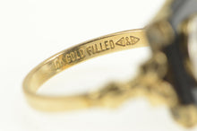 Load image into Gallery viewer, Gold Filled Art Deco Enamel R Monogram Sparrow Moon Ring