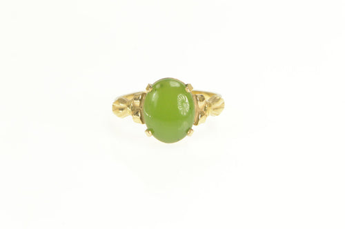 Gold Filled Retro Oval Green Nephrite Bow Accent Ring