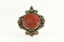 Load image into Gallery viewer, Sterling Silver Ornate Buddhist Yin Yang Cinnabar Cocktail Ring