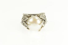 Load image into Gallery viewer, Sterling Silver Elaborate Leaf Filigree Pearl Cocktail Statement Ring