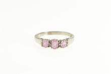 Load image into Gallery viewer, 10K Three Stone Oval Pink Sapphire Statement Ring White Gold