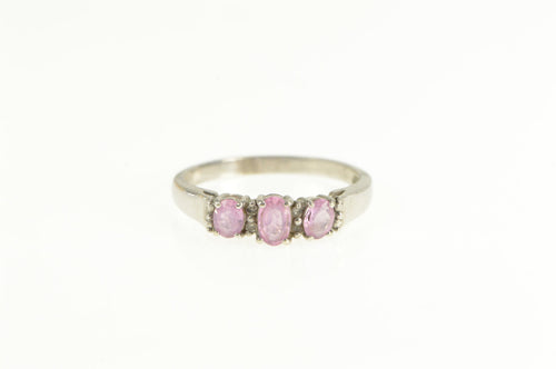 10K Three Stone Oval Pink Sapphire Statement Ring White Gold
