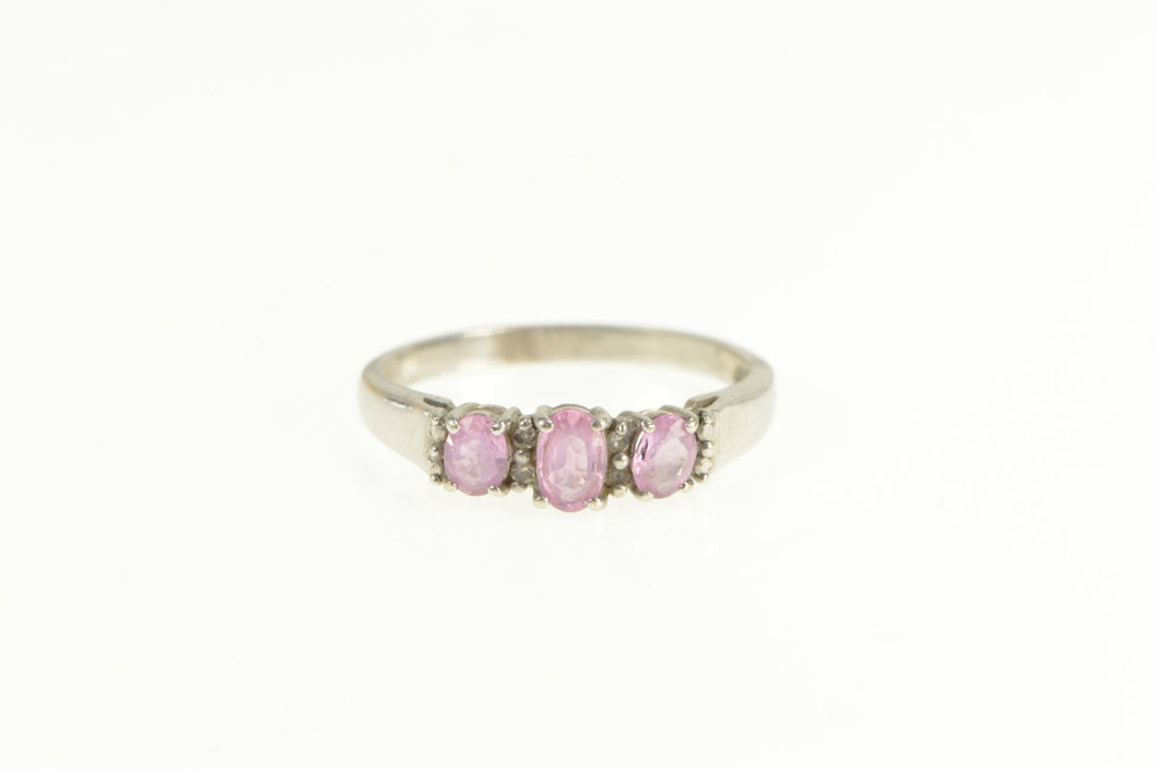 10K Three Stone Oval Pink Sapphire Statement Ring White Gold
