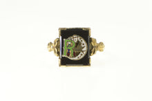Load image into Gallery viewer, Gold Filled Art Deco Enamel R Monogram Sparrow Moon Ring