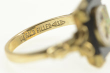 Load image into Gallery viewer, Gold Filled Art Deco Enamel R Monogram Sparrow Moon Ring