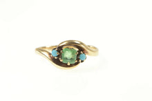 Load image into Gallery viewer, 14K Victorian Natural Emerald Turquoise Bypass Ring Yellow Gold