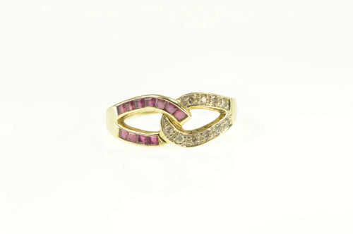 14K Ornate Natural Ruby Bow Interlocked Ring Yellow Gold