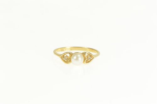 10K Pearl Diamond Heart Accent Promise Ring Yellow Gold