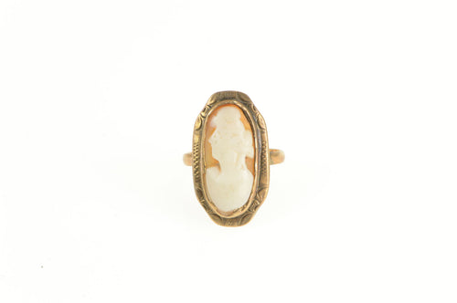 14K Victorian Carved Shell Cameo Statement Ring Yellow Gold