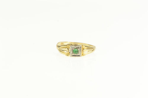 10K Art Deco Syn. Emerald Child's Baby Ring Yellow Gold