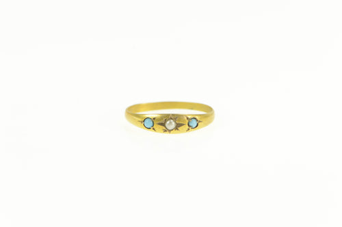 14K Victorian Seed Pearl Turquoise Child's Baby Ring Yellow Gold