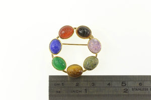 Gold Filled 1960's Egyptian Scarab Carved Stone Circle Pin/Brooch