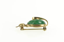 Load image into Gallery viewer, Gold Filled Cat Carved Green Chalcedony Scarab Retro Pin/Brooch