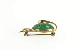 Gold Filled Cat Carved Green Chalcedony Scarab Retro Pin/Brooch