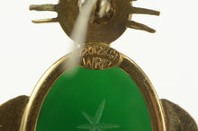 Load image into Gallery viewer, Gold Filled Cat Carved Green Chalcedony Scarab Retro Pin/Brooch