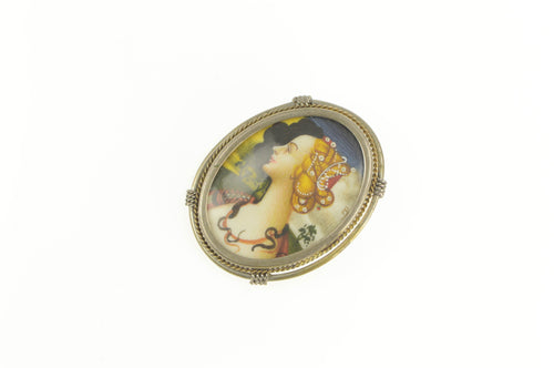800 Silver Victorian Painted Lady Period Portrait Pendant/Pin
