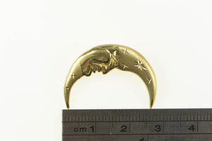 14K Crescent Moon Face Celestial Astrology Pin/Brooch Yellow Gold