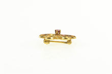 Load image into Gallery viewer, 10K Retro Swirl Filigree Square Syn. Ruby Pin/Brooch Yellow Gold