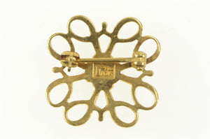 10K Retro Swirl Filigree Square Syn. Ruby Pin/Brooch Yellow Gold