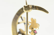 Load image into Gallery viewer, 14K Victorian Seed Pearl Sparrow Moon Flower Pin/Brooch Yellow Gold