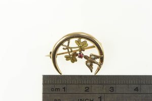 14K Victorian Seed Pearl Sparrow Moon Flower Pin/Brooch Yellow Gold