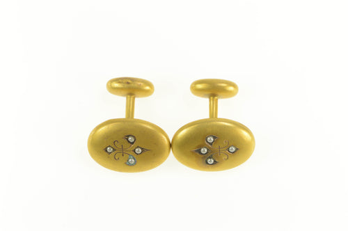 Gold Filled Victorian Oval Fleur De Lis Seed Pearl Cuff Links