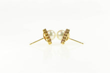 Load image into Gallery viewer, 14K Classic Pearl Ruby Halo Statement Stud Earrings Yellow Gold