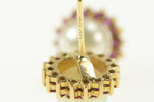 Load image into Gallery viewer, 14K Classic Pearl Ruby Halo Statement Stud Earrings Yellow Gold