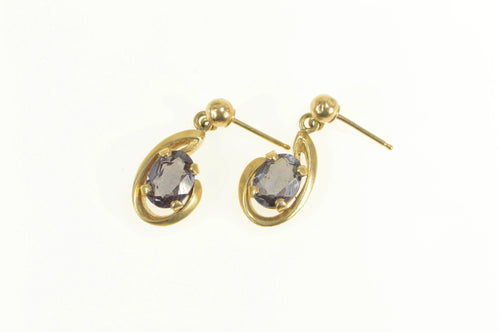 14K Oval Smoky Quartz Swirl Drop Dangle Earrings Yellow Gold