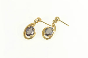 14K Oval Smoky Quartz Swirl Drop Dangle Earrings Yellow Gold