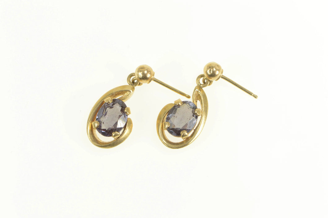 14K Oval Smoky Quartz Swirl Drop Dangle Earrings Yellow Gold