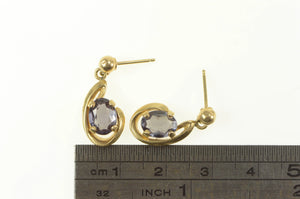 14K Oval Smoky Quartz Swirl Drop Dangle Earrings Yellow Gold