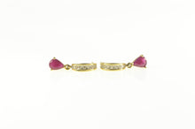 Load image into Gallery viewer, 14K 1.51 Ctw Pear Ruby Diamond Semi Hoop Dangle Earrings Yellow Gold