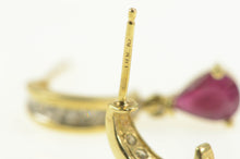Load image into Gallery viewer, 14K 1.51 Ctw Pear Ruby Diamond Semi Hoop Dangle Earrings Yellow Gold