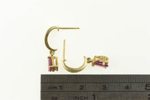 Load image into Gallery viewer, 14K 1.51 Ctw Pear Ruby Diamond Semi Hoop Dangle Earrings Yellow Gold