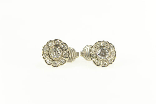 14K Art Deco 1.50 Ctw Mine Cut Diamond Cluster Clip Earrings Yellow Gold