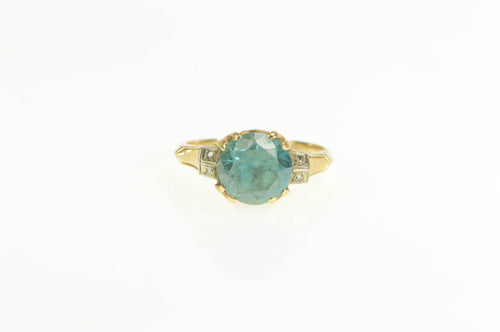 14K 1940's 3.04 Ctw Blue Topaz Diamond Accent Ring Yellow Gold