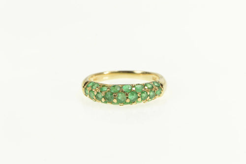 14K Pave Natural Emerald Encrusted Domed Band Ring Yellow Gold
