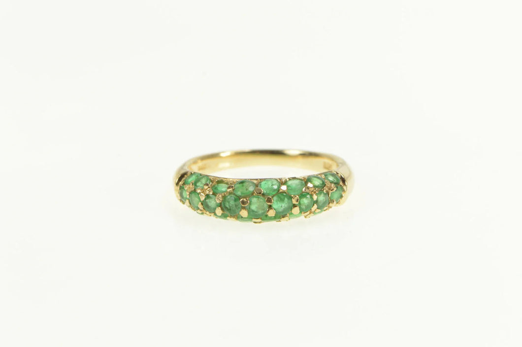 14K Pave Natural Emerald Encrusted Domed Band Ring Yellow Gold