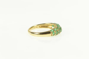 14K Pave Natural Emerald Encrusted Domed Band Ring Yellow Gold