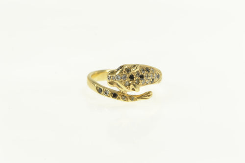 14K Pave Leopard Jaguar Sapphire CZ Wrap Ring Yellow Gold