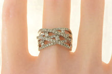 Load image into Gallery viewer, 14K 0.75 Ctw Pave Diamond Layered Criss Cross Ring White Gold
