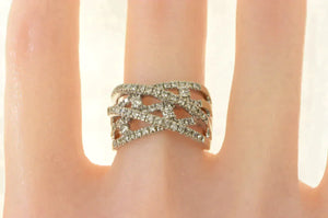 14K 0.75 Ctw Pave Diamond Layered Criss Cross Ring White Gold