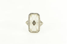 Load image into Gallery viewer, 14K Art Deco Camphor Glass Filigree Diamond Ring White Gold