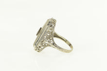 Load image into Gallery viewer, 14K Art Deco Camphor Glass Filigree Diamond Ring White Gold